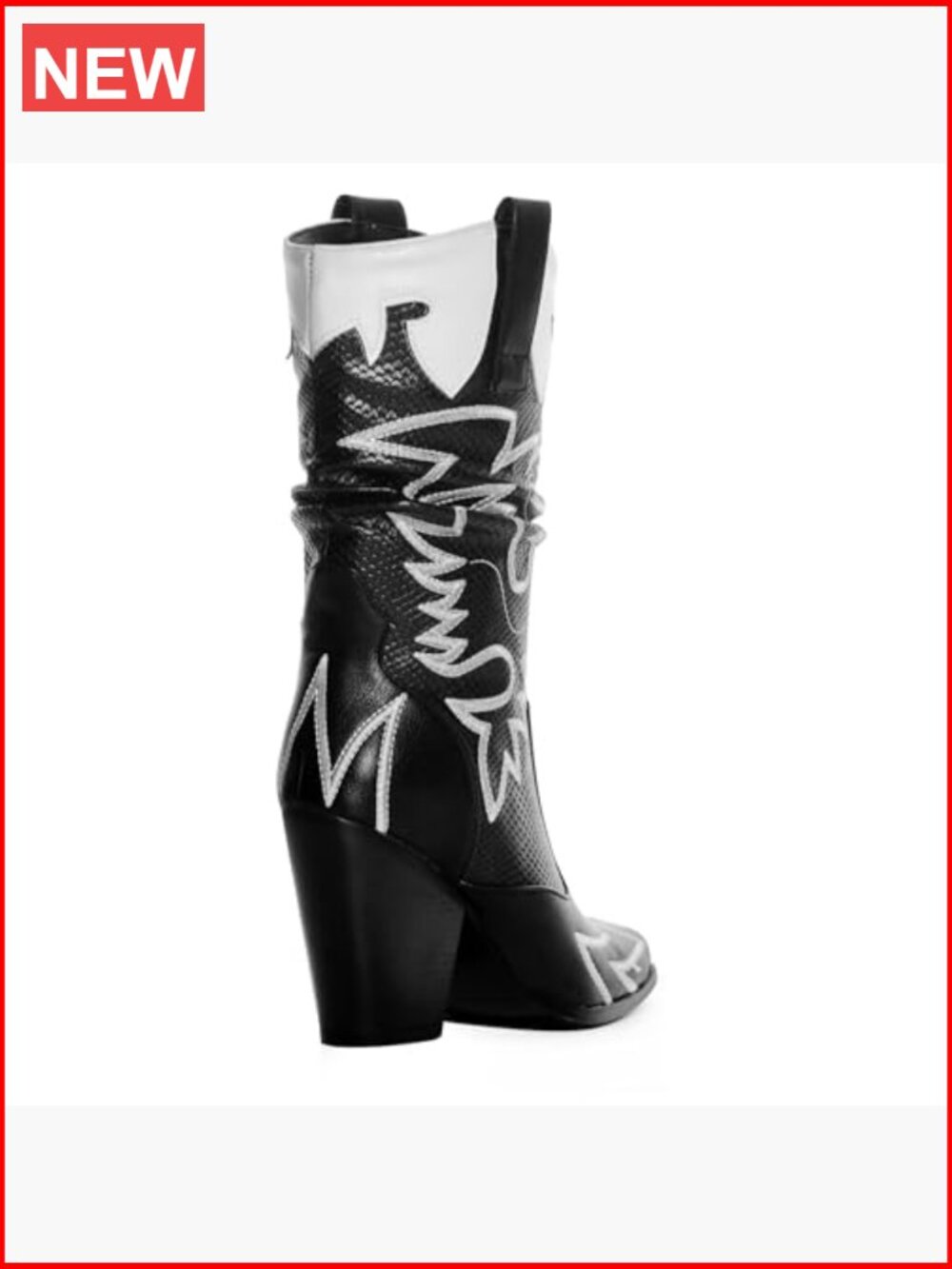 Cowboy Boots Mid Calf Knee High Chunky Heel Pointed Toe Western Embroidery Faux - Picture 3 of 6